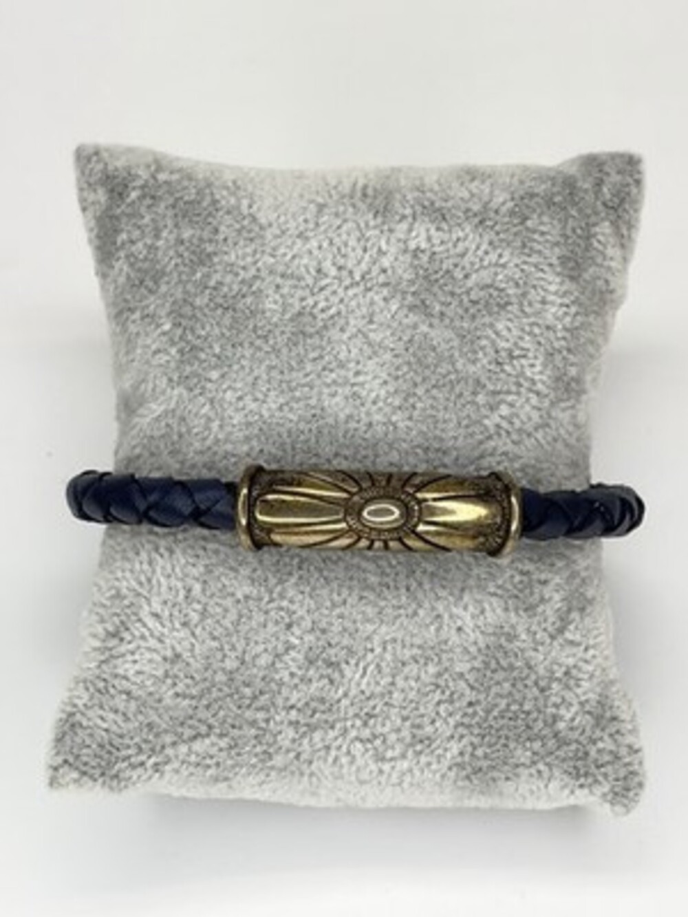 Waldeck Johnson WJ 925 Sterling Silver Braided Dark Blue Leather Cuff Bracelet